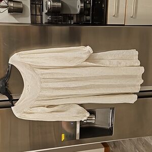 💕ENZA COSTA💕 Crinkled Cotton Voile Lurex Mini Dress ~ White/Gold NWT